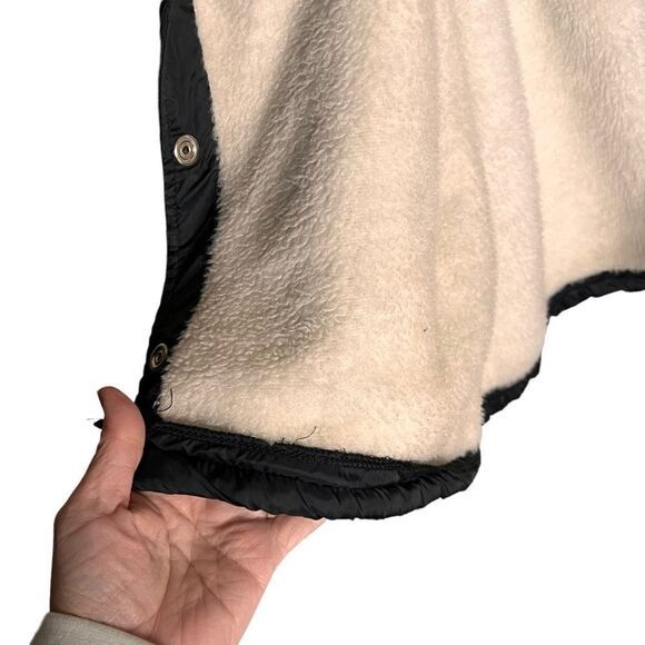 Vintage Bike brand black nylon snap up windbreaker cream faux fur lined collared - Picture 9 of 11